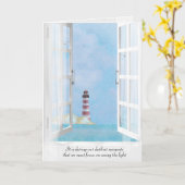 vuurtoren van de oceaan in venstersympathie kaart (Gele Bloem)