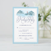 Vuurtoren van de oceaanberg Light Blue Wedding Mea RSVP Kaartje (Staand voorkant)