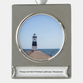 vuurtoren van de presque Isle North Pierhead Verzilverd Banner Ornament
