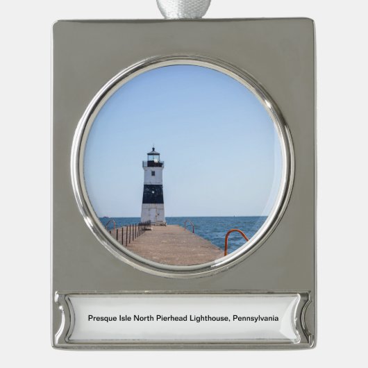 vuurtoren van de presque Isle North Pierhead Verzilverd Banner Ornament (Voorkant)