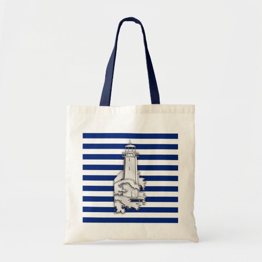 Vuurtoren van de Stijl van het Chroom op Blauwe Na Tote Bag (Voorkant)