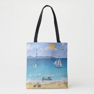 Vuurtoren van de Zeilboot van de strand Tote Bag