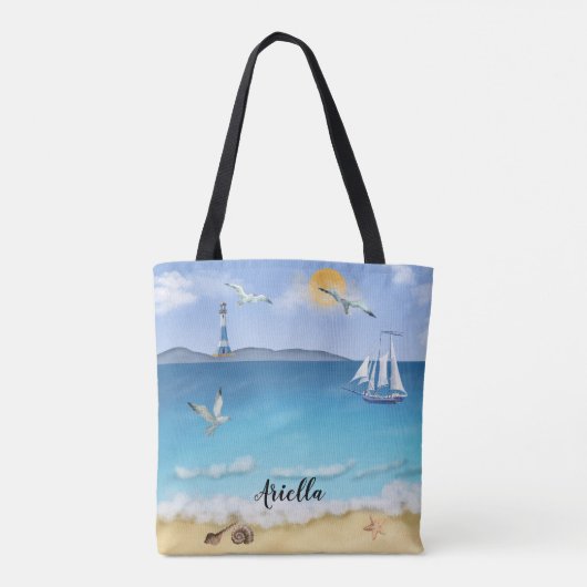 Vuurtoren van de Zeilboot van de strand Tote Bag (Achterkant)