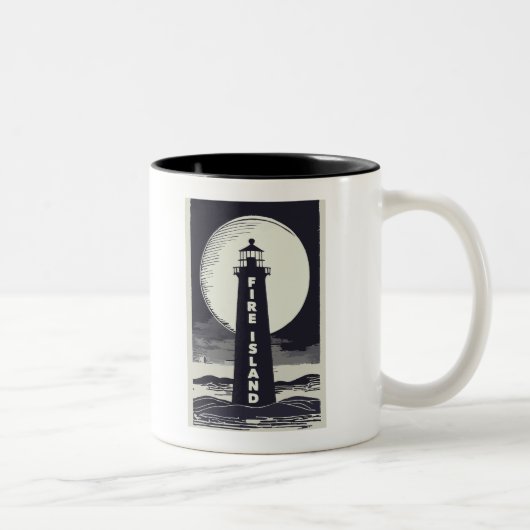 Vuurtoren van Fire Island New York Moon Tweekleurige Koffiemok (Rechts)