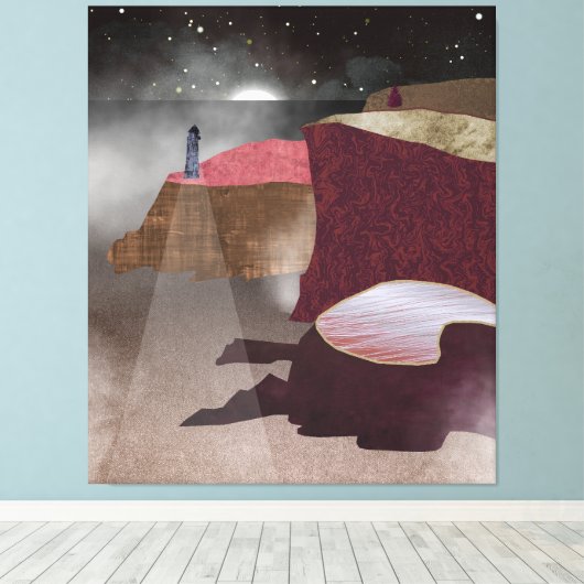 vuurtoren van Foggy Canvas Afdruk (Insitu (Houten vloer))