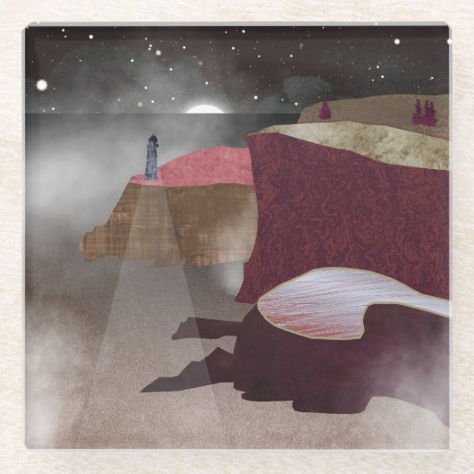 vuurtoren van Foggy Glazen Onderzetter (Voorkant)
