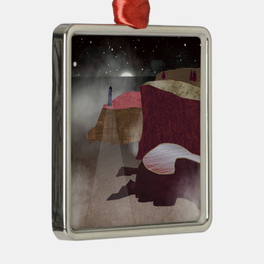 vuurtoren van Foggy Metalen Ornament (Rechts)