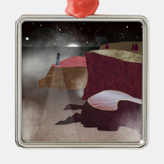 vuurtoren van Foggy Metalen Ornament (Voorkant)