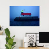 vuurtoren van Foggy South Pier Poster (Thuiskantoor)