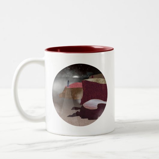 vuurtoren van Foggy Tweekleurige Koffiemok (Links)