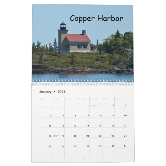 vuurtoren van het Michigan Upper Peninsula Kalender (Jan 2026)