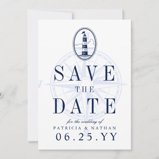 Vuurtoren van het strand | De uitnodigingsdatum op Save The Date (Voorkant)
