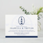 Vuurtoren van het strand | Nautisch thema bruiloft Kaart (Staand voorkant)