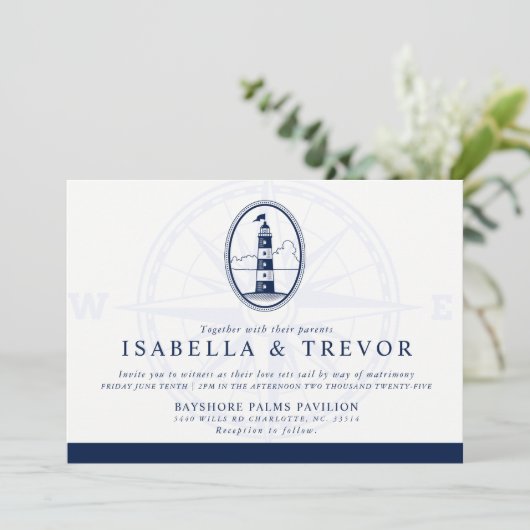 Vuurtoren van het strand | Nautisch thema bruiloft Kaart (Staand voorkant)