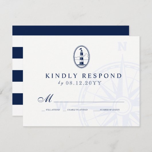Vuurtoren van het strand | Nautisch thema bruiloft RSVP Kaartje (Voorkant / Achterkant)