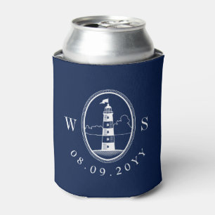 Vuurtoren van het strand   nautische bruiloft mono blikjeskoeler