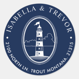 Vuurtoren van het strand | Retouradres Nautical Th Ronde Sticker