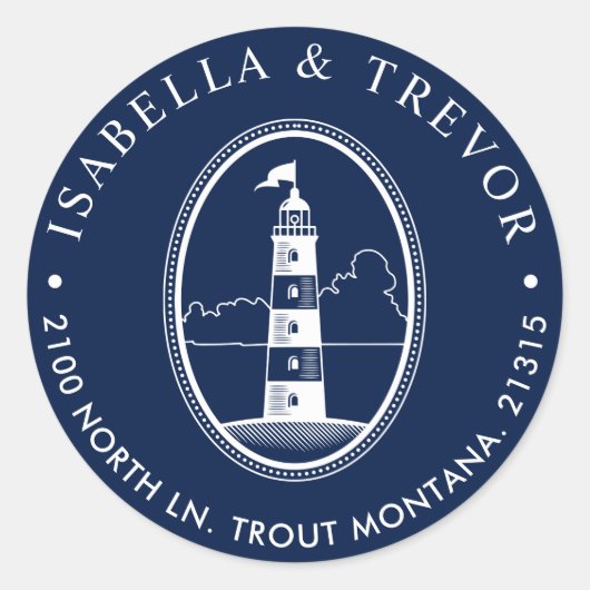 Vuurtoren van het strand | Retouradres Nautical Th Ronde Sticker (Voorkant)