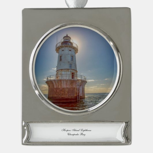 Vuurtoren van Hoopers Verzilverd Banner Ornament (Voorkant)