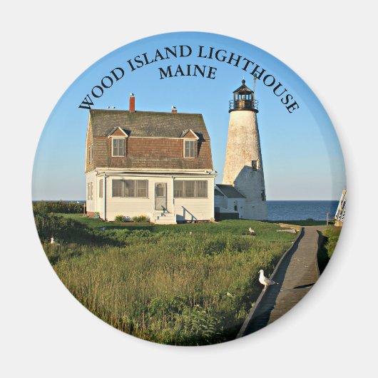 Vuurtoren van hout, Maine Round Magnet (Voorkant)
