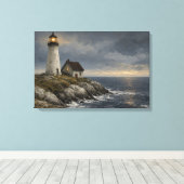 Vuurtoren van Keeper's Light Canvasprint Canvas Afdruk (Insitu (Houten vloer))