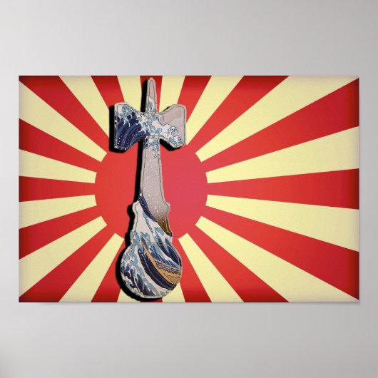 vuurtoren van Kendama Wave met  Japanse vlag Poster (Voorkant)