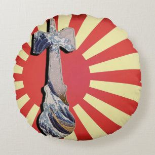 vuurtoren van Kendama Wave met  Japanse vlag Rond Kussen