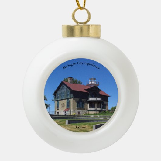 vuurtoren van Michigan City Keramische Bal Ornament (Voorkant)