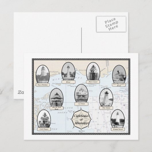 vuurtoren van Mississippi Briefkaart (Voorkant / Achterkant)