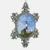 vuurtoren van Montauk Point Tin Sneeuwvlok Ornament (Links)