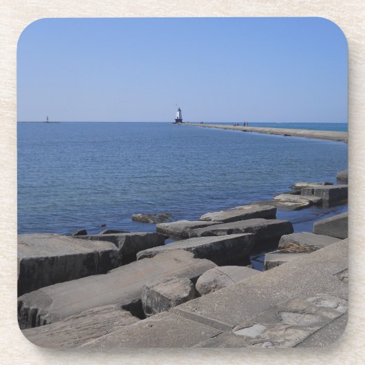 Vuurtoren van North Pierhead, Ludington, MI Bier Onderzetter (Voorkant)