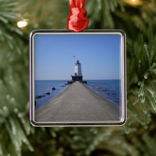 Vuurtoren van North Pierhead, Ludington, MI Metalen Ornament (Boom)