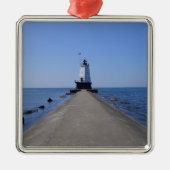 Vuurtoren van North Pierhead, Ludington, MI Metalen Ornament (Voorkant)