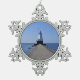 Vuurtoren van North Pierhead, Ludington, MI Tin Sneeuwvlok Ornament