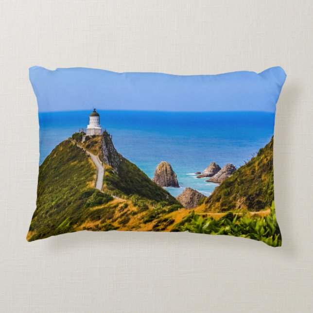 vuurtoren van Nugget Point, Nieuw-Zeeland Accent Kussen (Achterkant)