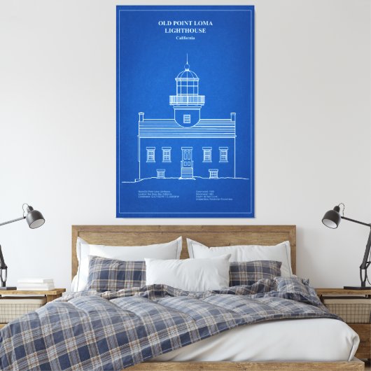 Vuurtoren van Old Point Loma - Californië - AD Canvas Afdruk (Insitu (Slaapkamer))
