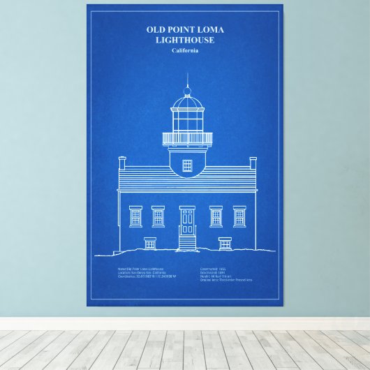 Vuurtoren van Old Point Loma - Californië - AD Canvas Afdruk (Insitu (Houten vloer))