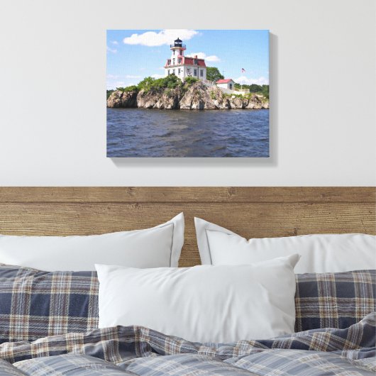 vuurtoren van Pomham Rocks, Rhode Island Canvas Afdruk (Insitu (Slaapkamer))