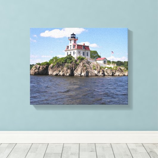 vuurtoren van Pomham Rocks, Rhode Island Canvas Afdruk (Insitu (Houten vloer))