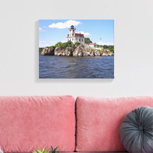 vuurtoren van Pomham Rocks, Rhode Island Canvas Afdruk (Insitu (Woonkamer))