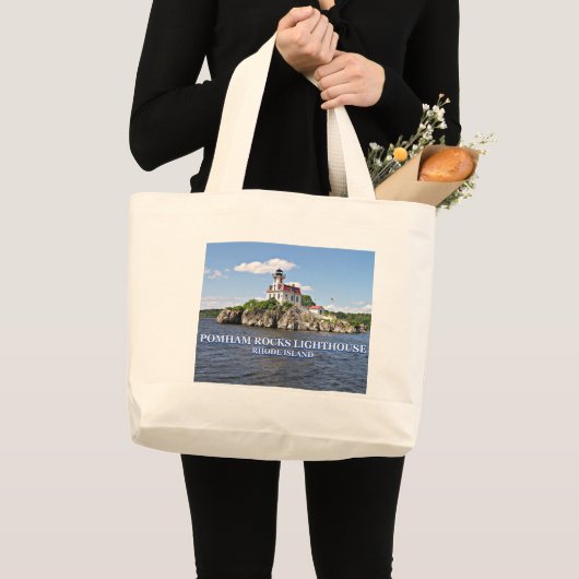 vuurtoren van Pomham Rocks, Rhode Island Grote Tote Bag (Voorkant (product))
