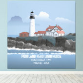 Vuurtoren van Portland Head Canvas Afdruk (Insitu (Houten vloer))