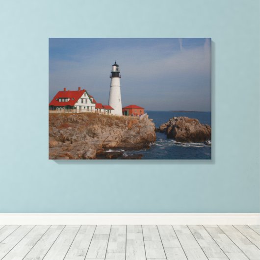 Vuurtoren van Portland Head Canvas Afdruk (Insitu (Houten vloer))