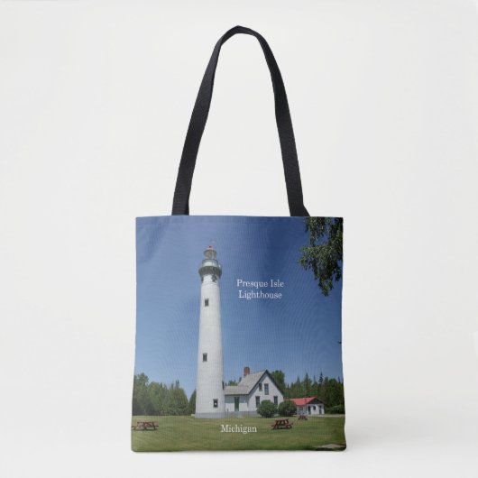 Vuurtoren van Presque Isle over de hele canvas tas (Voorkant)