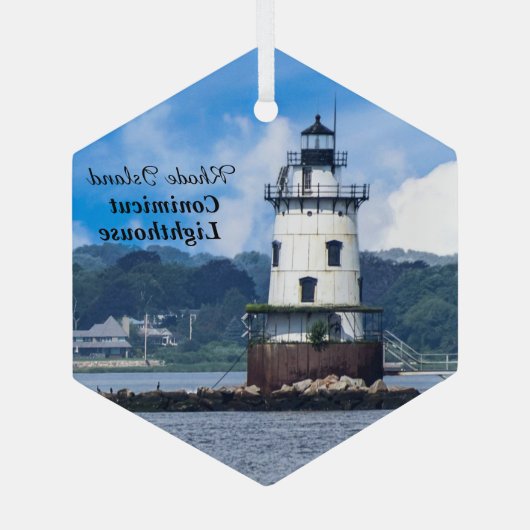 vuurtoren van Rhode Island Conimicut Glas Ornament (Achterkant)