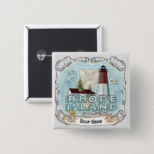 vuurtoren van Rhode Island Vierkante Button 5,1 Cm (Voorkant /achterkant)