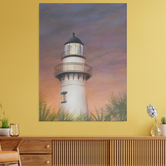 Vuurtoren van Saint Simons Island - Canvas Afdruk (Insitu (Woonkamer))
