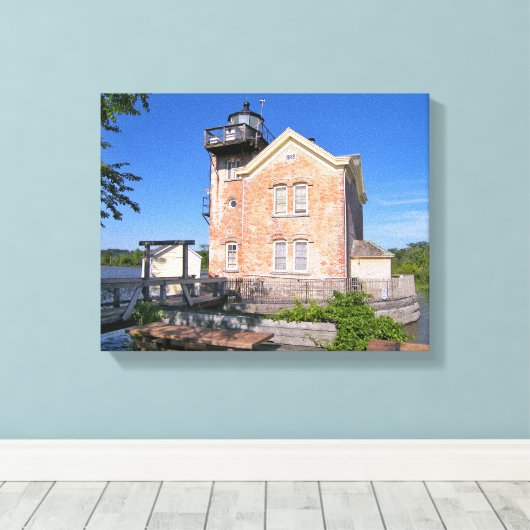 vuurtoren van Saugerties, Hudson, New York Canvas Afdruk (Insitu (Houten vloer))
