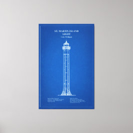 Vuurtoren van St. Martin Island - Michigan - AD Canvas Afdruk