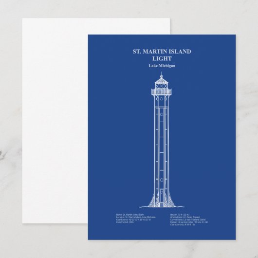 Vuurtoren van St. Martin Island - Michigan - AD Notitiekaartje (Voorkant / Achterkant)